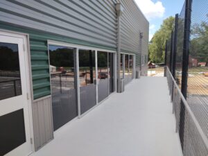 outside of green and grey building