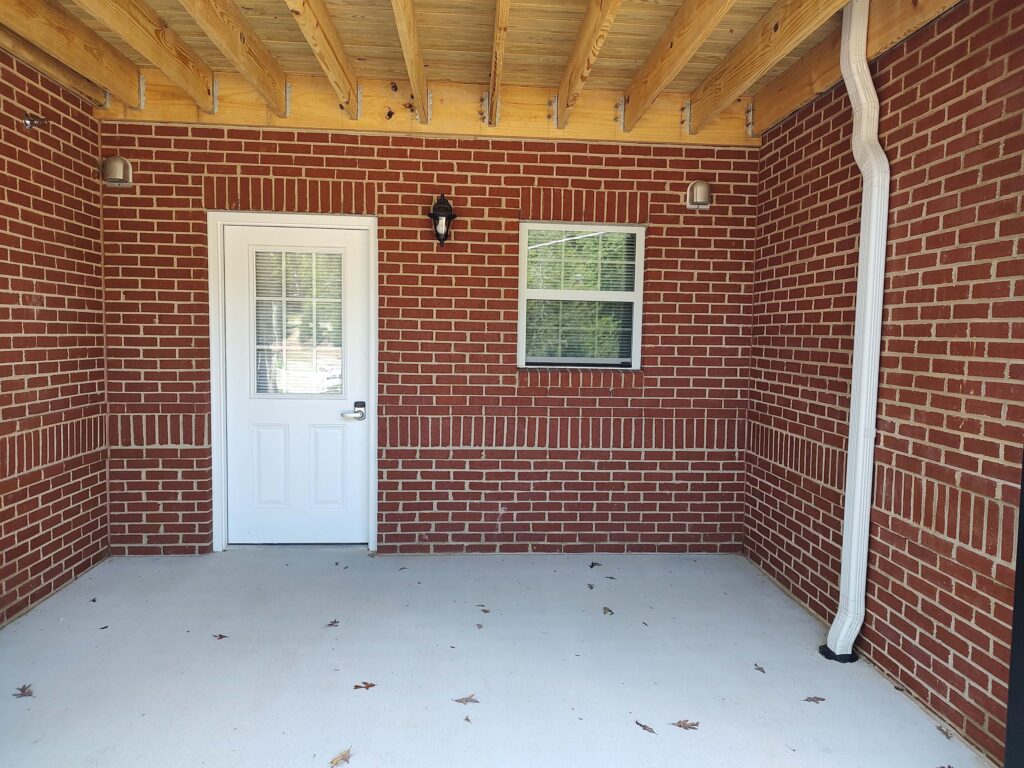 brick building white door